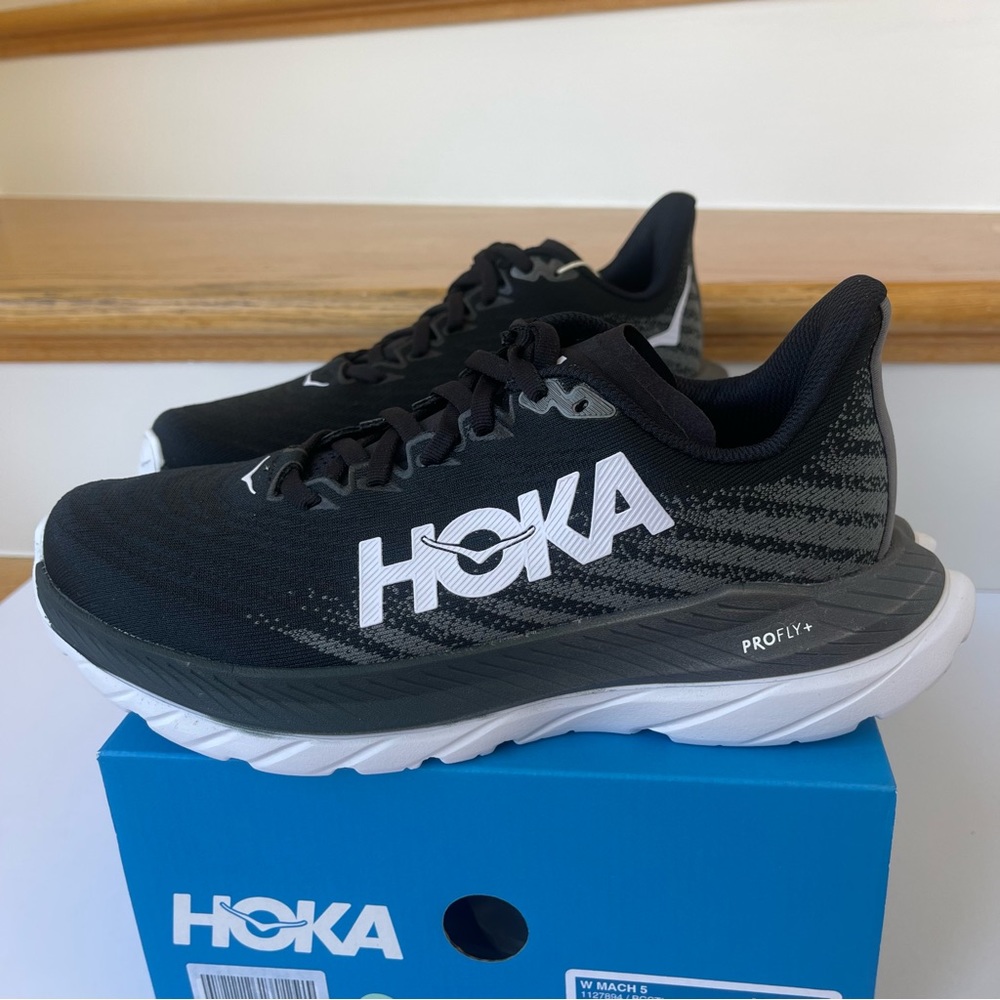 NWT Hoka Mach 5 Running Shoes in Black / White / Castlerock , Hoka One One - Picture 8 of 13